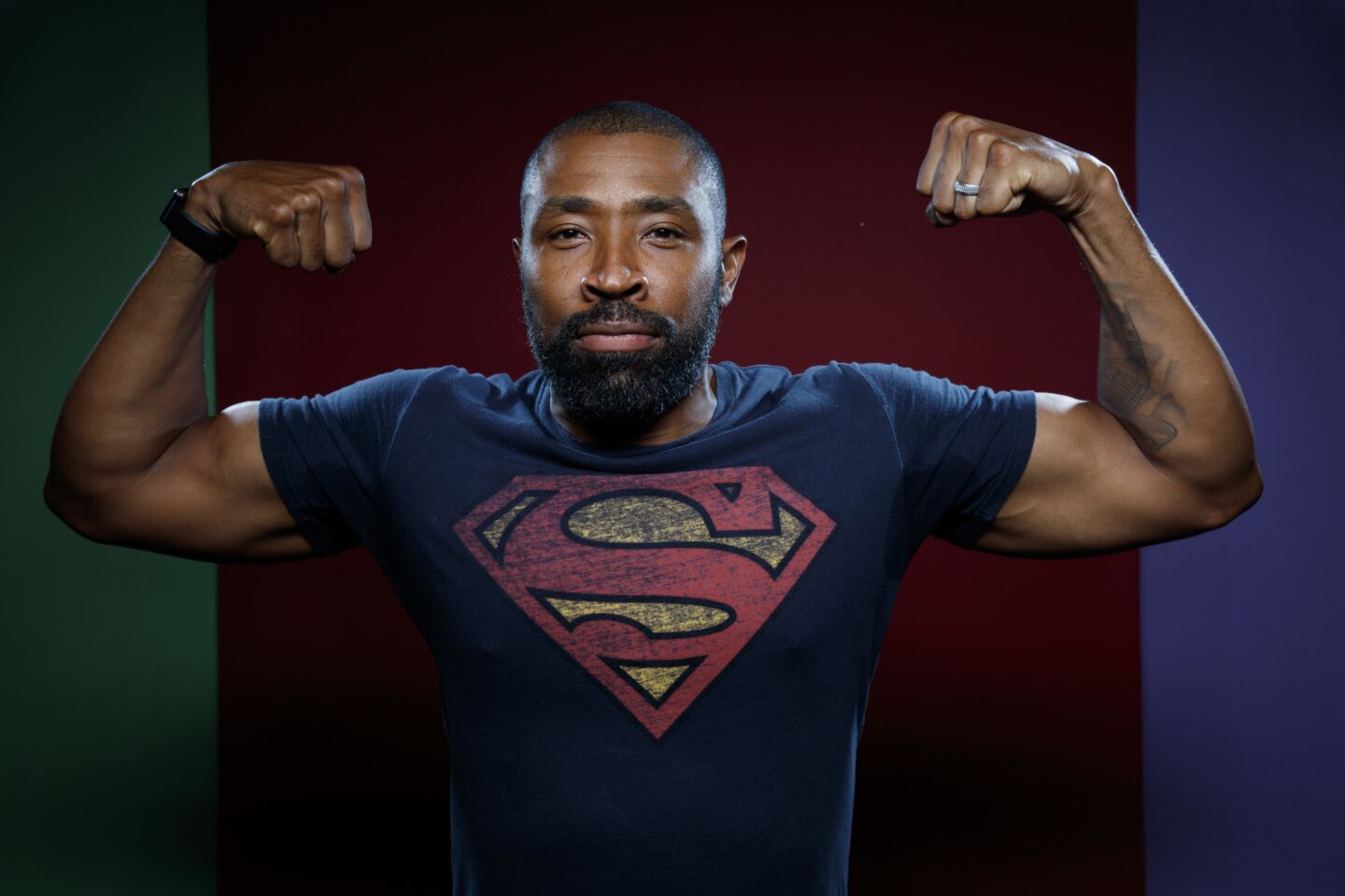 Cress Williams, who stars as the Black Lightning in the new TV series "Black Lightning," was at the L.A. Times photo studio at Comic-Con 2017.