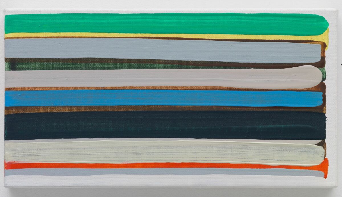 Yui Yaegashi's “White Line,” 2016, oil on canvas, 4.7 inches by 9 inches. (Parrasch Heijnen Gallery.)