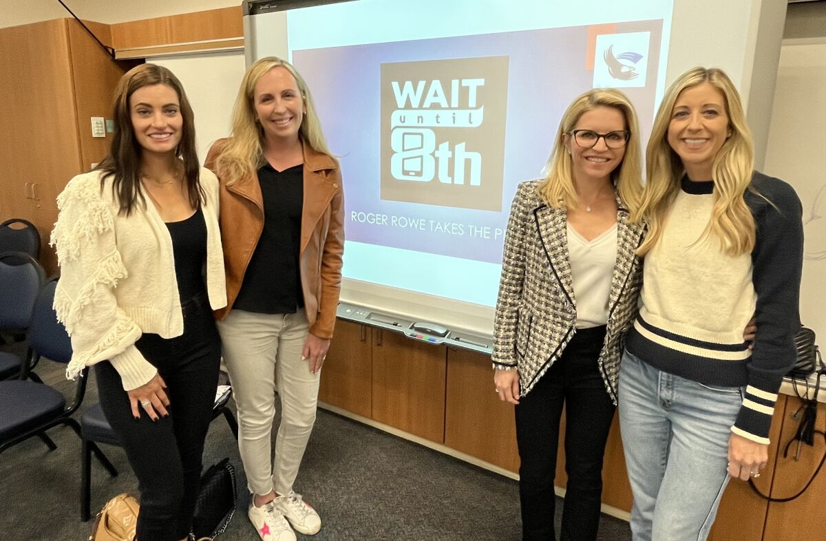 Rowe parents Lauren Murphy, Nicole Juneau, Sara Bennett and Kristin Helms are leading the local Wait Until 8th effort.