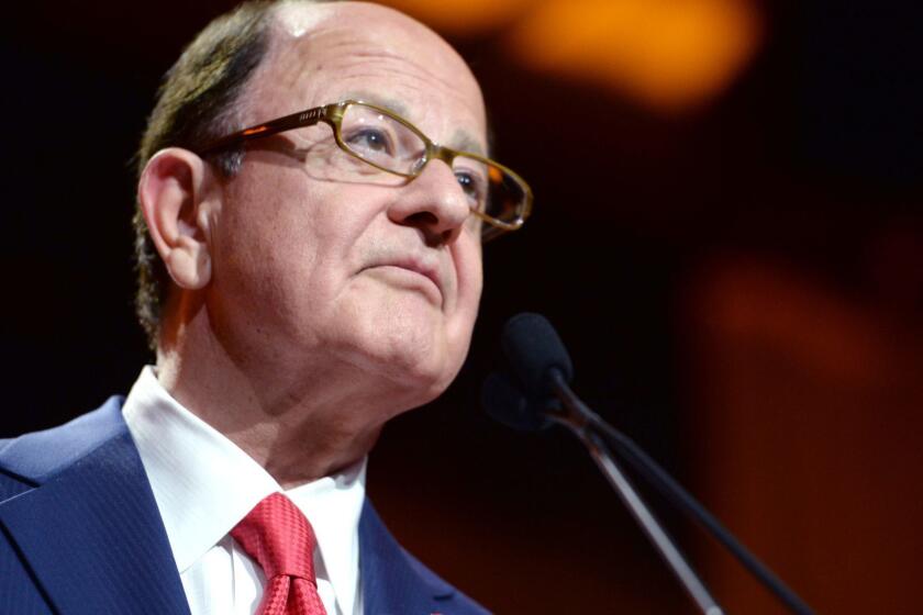 HOLLYWOOD, CA - DECEMBER 08: USC president C. L. Max Nikias speaks onstage during Ambassadors for Humanity Gala Benefiting USC Shoah Foundation at The Ray Dolby Ballroom at Hollywood & Highland Center on December 8, 2016 in Hollywood, California. (Photo by Michael Kovac/Getty Images) ** OUTS - ELSENT, FPG, CM - OUTS * NM, PH, VA if sourced by CT, LA or MoD **