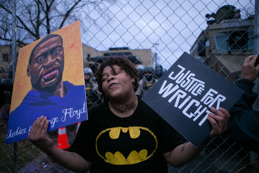 A protester calls for racial justice.
