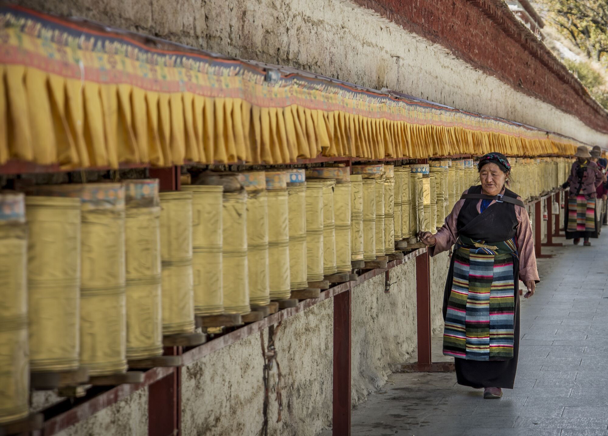 Prayer wheels at Potala Palace in Tibet.