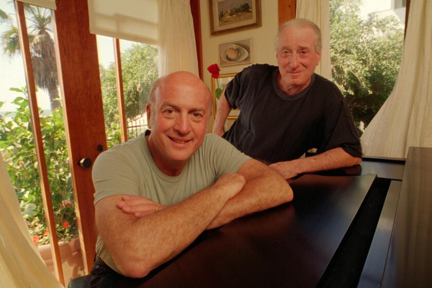 Songwriters Jerry Leiber, right, and Mike Stoller, left, at Leiber's home in Venice in 1994.