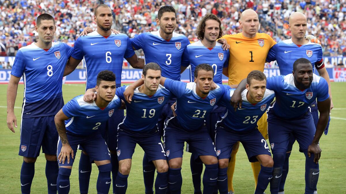 The U.S. men's soccer team poses for a photograph before an international friendly against Guatemala on July 3.