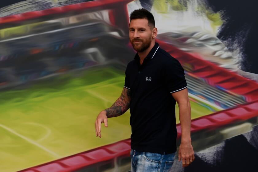Barcelona's Argentine forward Lionel Messi arrives for the inauguration of the new Johan Cruyff stadium of the Barca B team at the FC Barcelona Sports Center in Sant Joan Despi, near Barcelona on August 27, 2019. (Photo by LLUIS GENE / AFP)LLUIS GENE/AFP/Getty Images ** OUTS - ELSENT, FPG, CM - OUTS * NM, PH, VA if sourced by CT, LA or MoD **