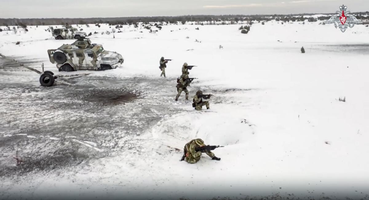 Russian soldiers taking part in drills in Belarus