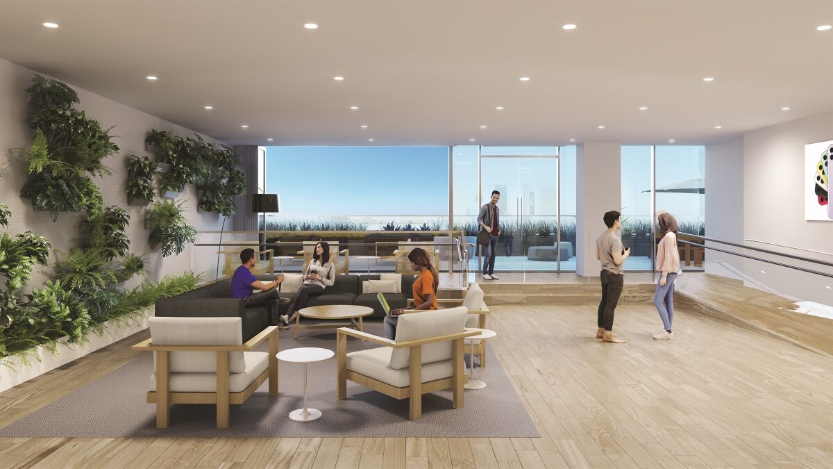 Rendering of one of Apple’s San Diego office locations. Apple said Monday it is boosting its San Diego workforce to 5,000.