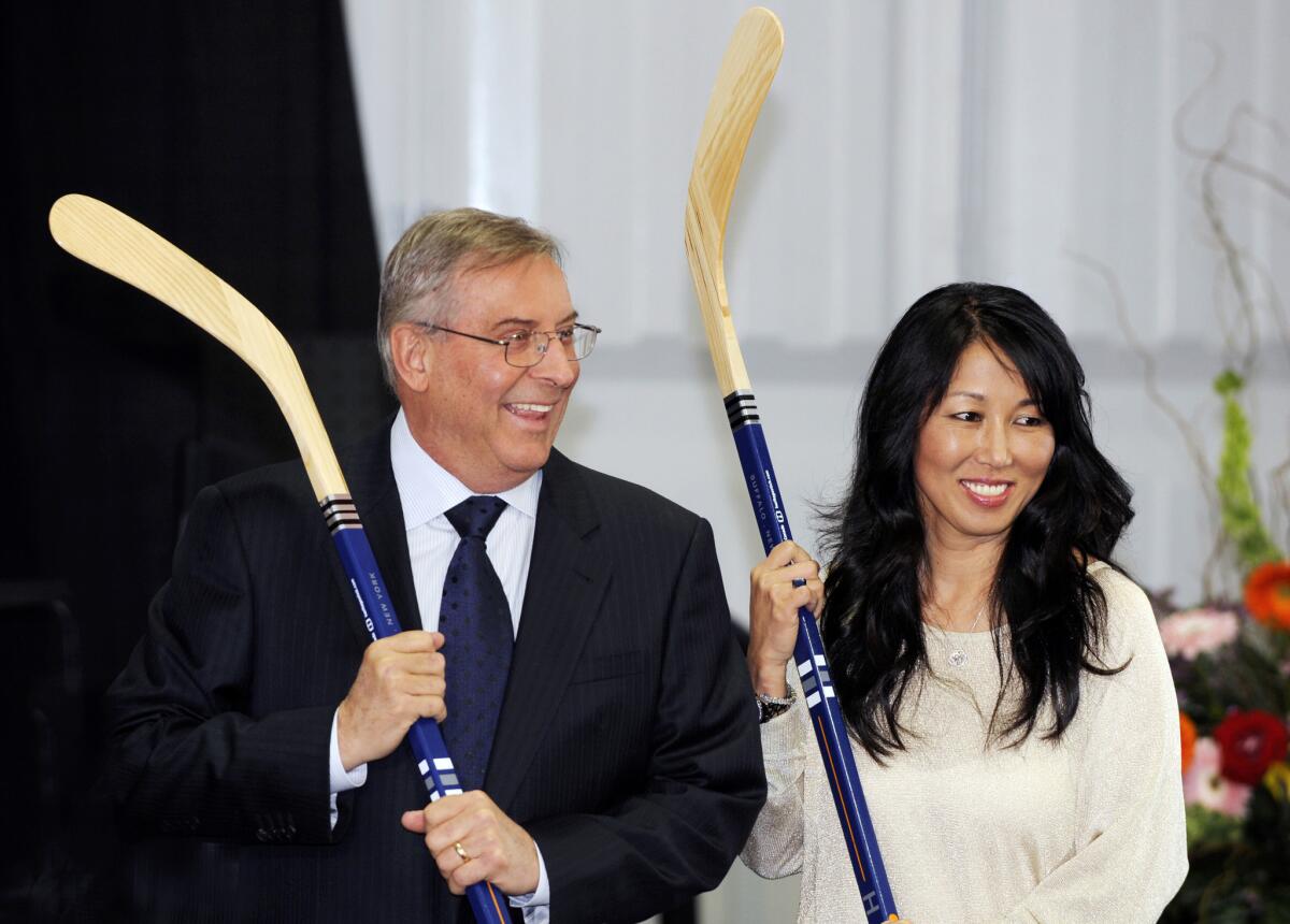 Buffalo Sabres' owners Terry and Kim Pegula during groundbreaking ceremonies at First Niagara Center in Buffalo, N.Y., in April.