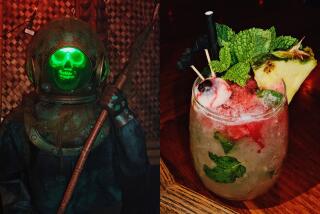 Bamboo Club's Halloween-themed pop-up, called Tremble Club, serves spooky spins on the bar's tiki cocktails. The Fall of Romulus comes topped with a gory fresh-raspberry float.