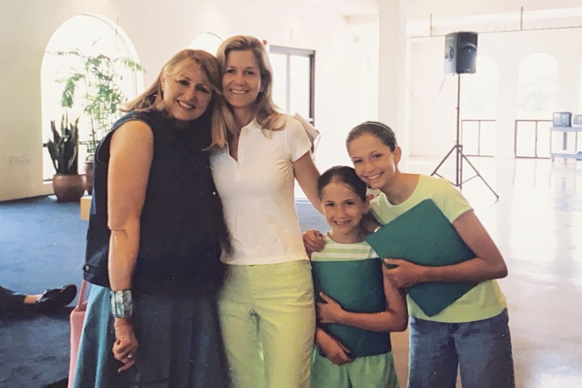 From left, Deirdre Andrews, Liz Tyson and Tyson's daughters during a Young Actors Workshop. The girls are now 23 and 27.