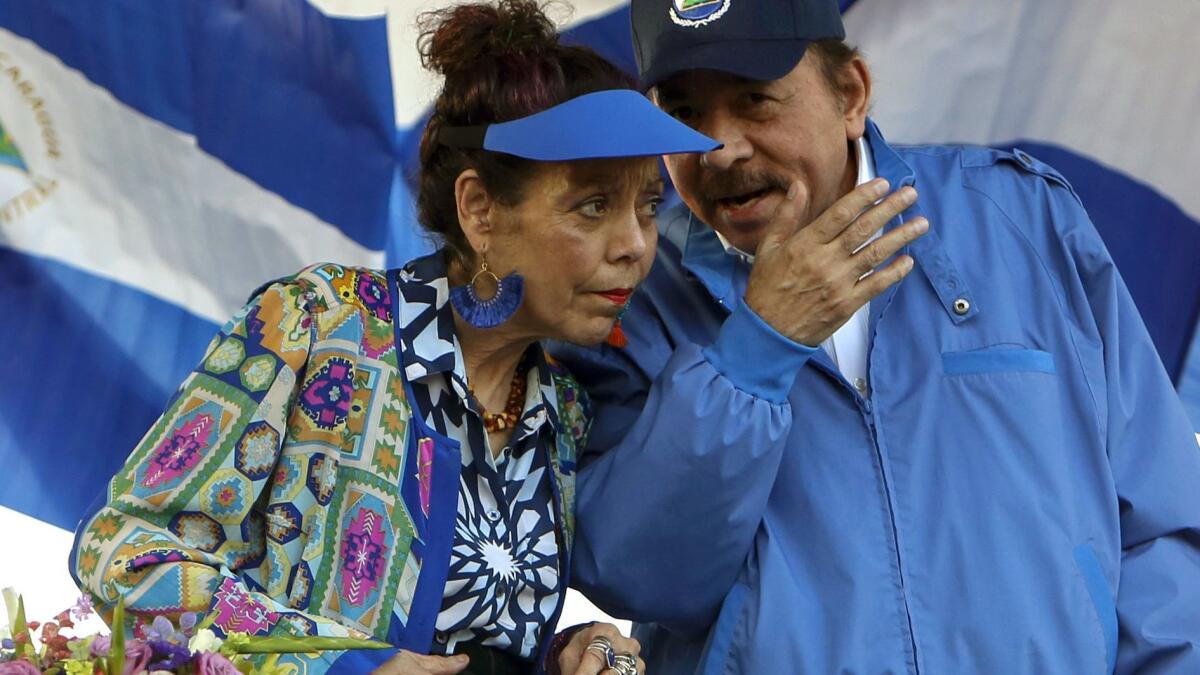 Nicaraguan President Daniel Ortega and his wife and Vice President Rosario Murillo, lead a rally in Managua, Nicaragua in September 2018.