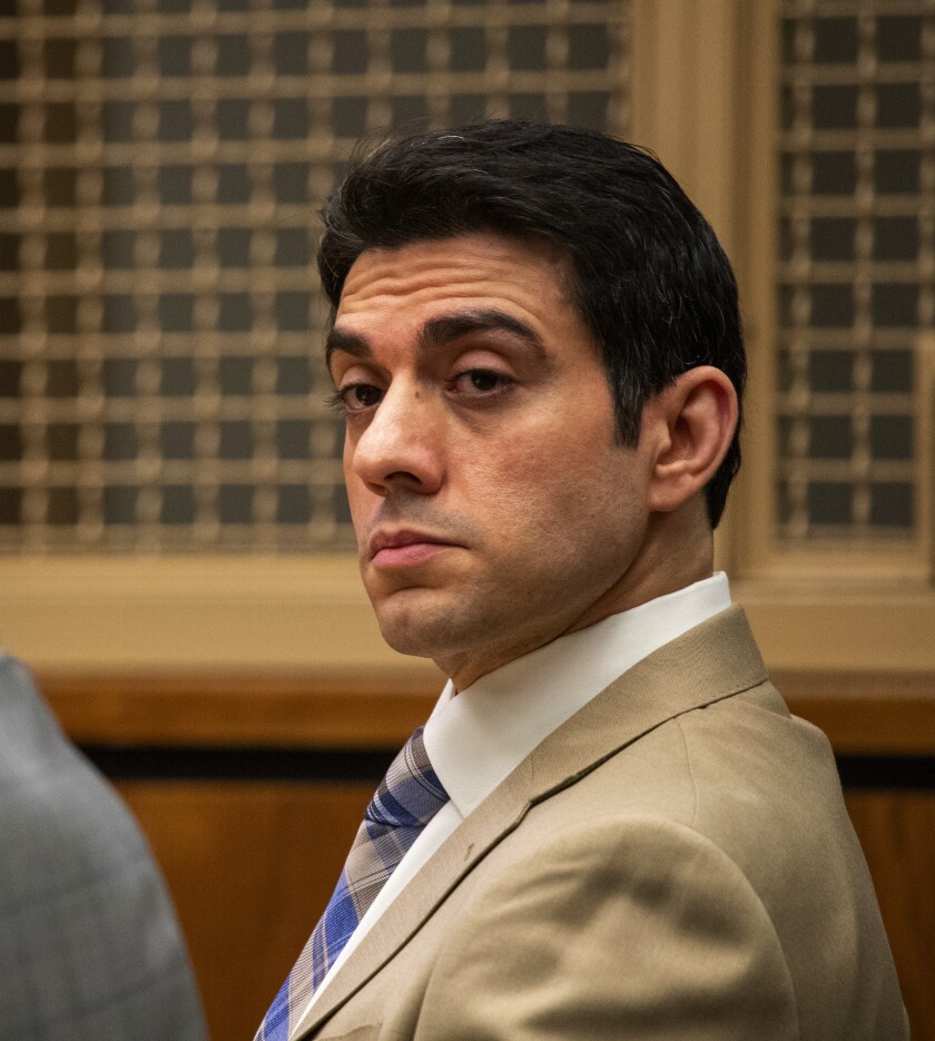 Hossein Nayeri, seen here on the first day of his trial, is charged with two counts of kidnapping for extortion plus torture, aggravated mayhem and burglary.