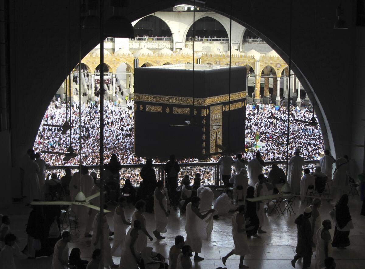 Muslim worshipers circumambulate the Kaaba in Mecca, Saudi Arabia.