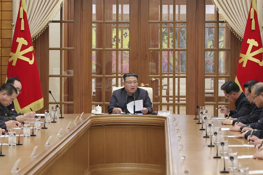 This photo provided on Dec. 1, 2022, by the North Korean government shows North Korean leader Kim Jong Un, center, attends a meeting of the Central Committee of the ruling Workers' Party in Pyongyang, on Nov. 30, 2022. Independent journalists were not given access to cover the event depicted in this image distributed by the North Korean government. The content of this image is as provided and cannot be independently verified. (Korean Central News Agency/Korea News Service via AP)
