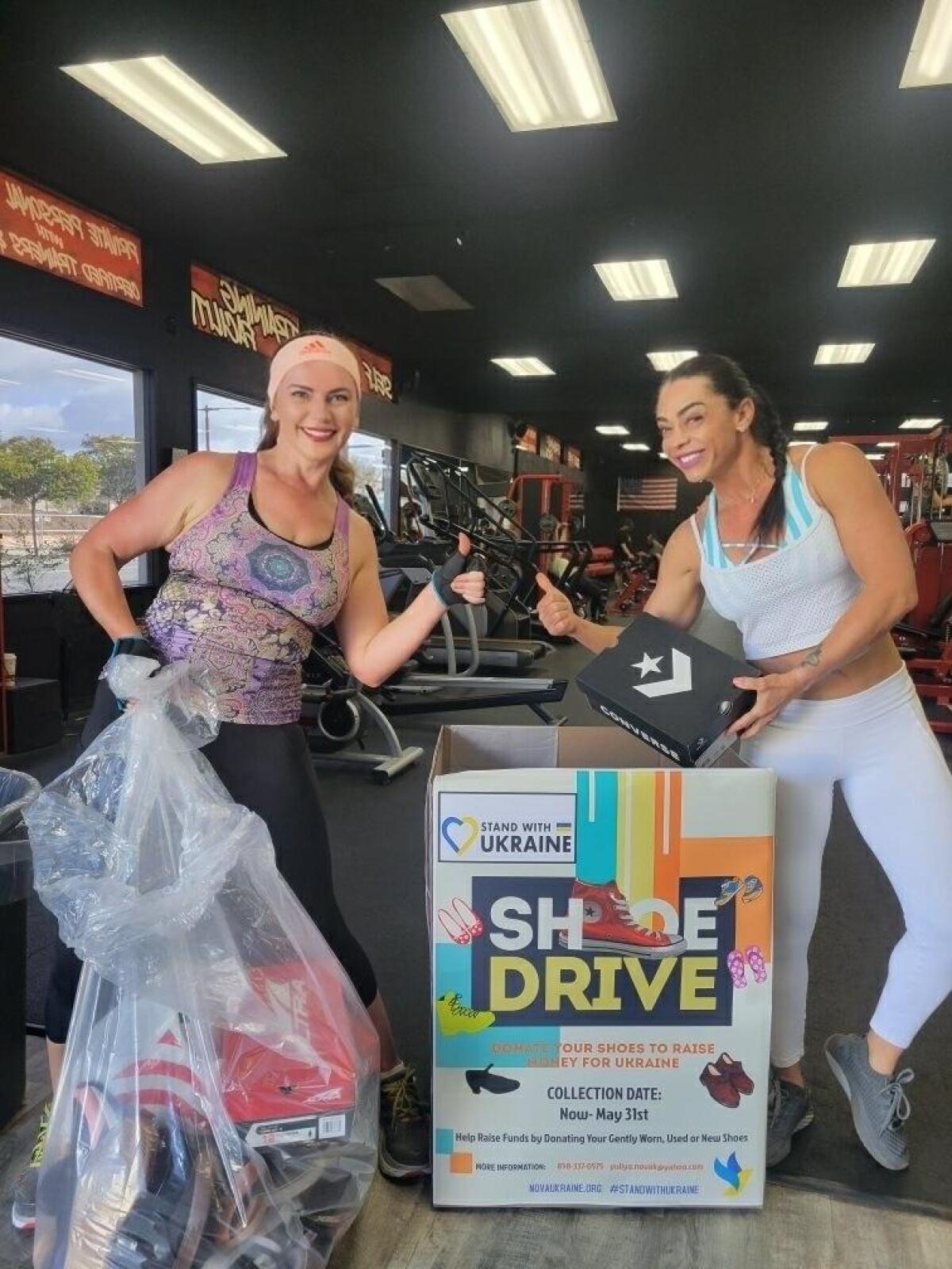 Yuliya Novak with Deise Winkler at Self Made Training Facility in San Marcos, one of the shoe drive collection locations.