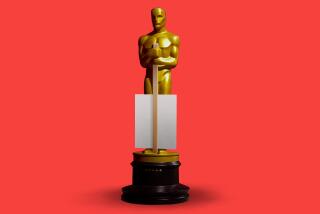 photo illustration of an oscar statue holding a picket sign