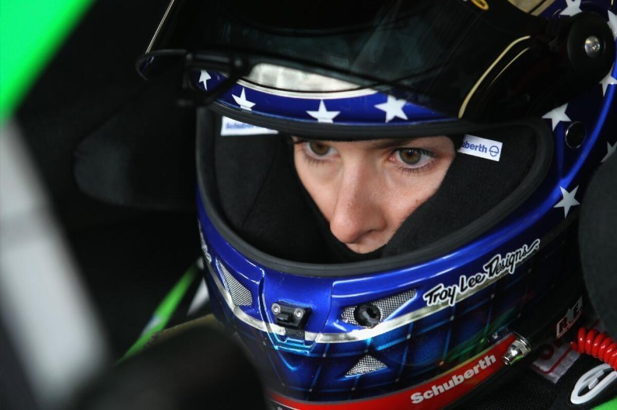 Danica Patrick in her car before the start of the STP 400 on Sunday.