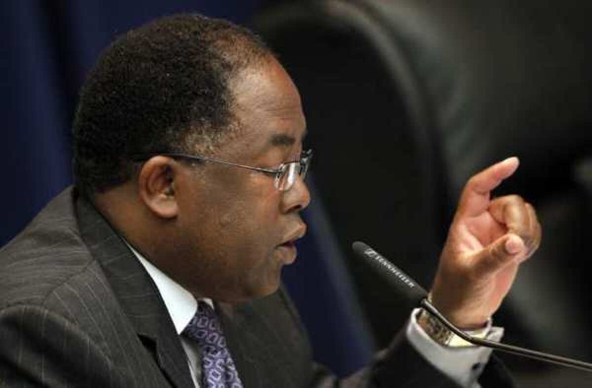 Los Angeles County Supervisor Mark Ridley-Thomas speaks during a Board of Supervisors meeting.