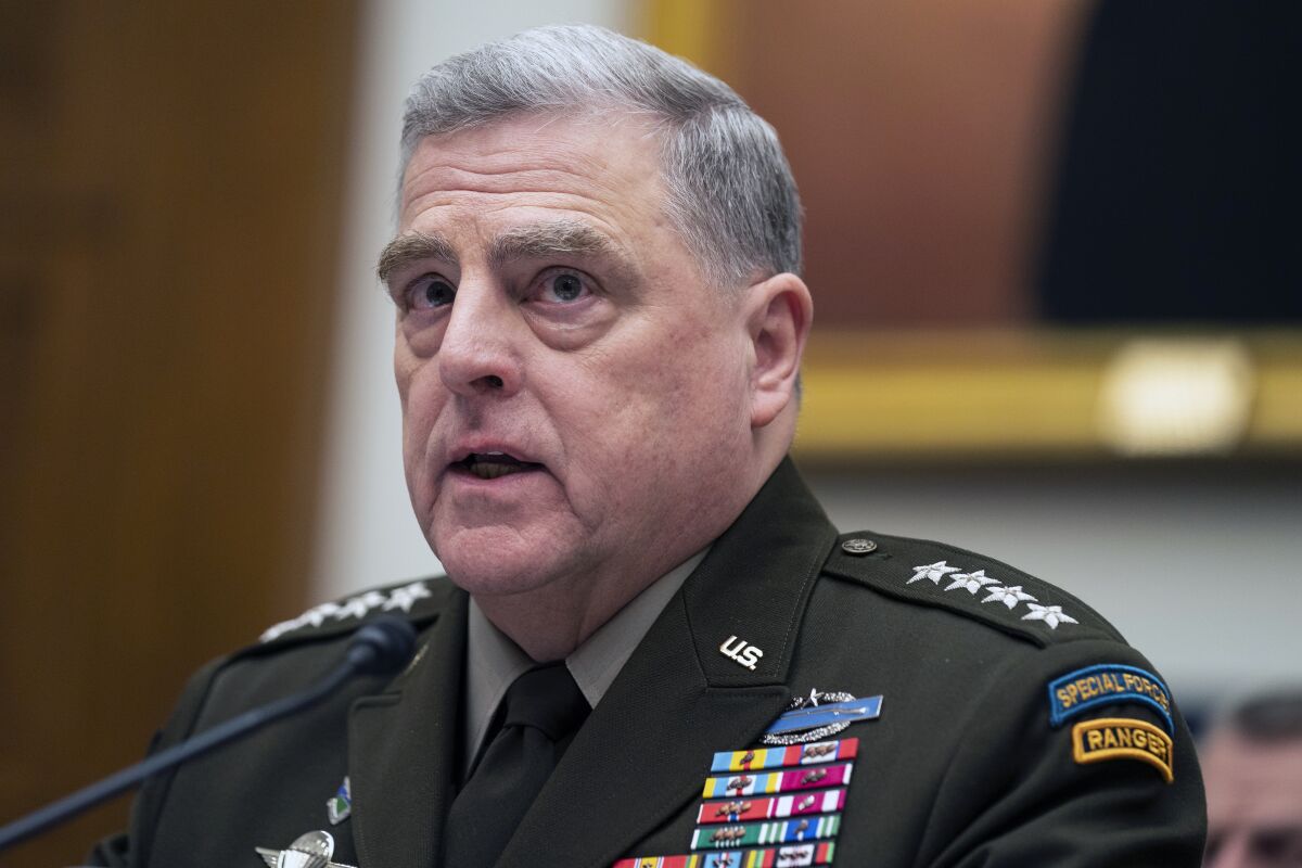 Chairman of the Joint Chiefs of Staff Gen. Mark Milley speaks during a House Armed Services Committee hearing on the fiscal year 2023 defense budget, Tuesday, April 5, 2022, in Washington. (AP Photo/Evan Vucci)