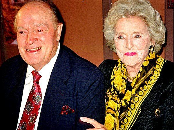 Legendary comedian Bob Hope and his wife, Dolores, attend a party at Sardi's in New York in 1994 to celebrate the release of his World War II commemorative/collector's video package, "Bob Hope Remembers."