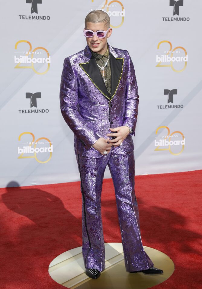 Bad Bunny arrives at the Billboard Latin Music Awards at the Mandalay Bay Events Center on Thursday, April 26, 2018, in Las Vegas. (Photo by Eric Jamison/Invision/AP)