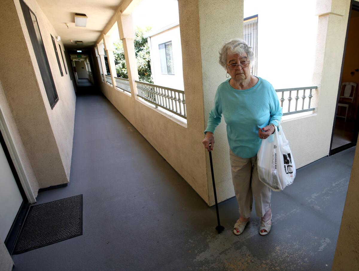 Elizabeth Malone, 93, was one of the residents of a senior apartment complex in Montrose forced to navigate several flights of stairs during a period when both on-site elevators were down in May. One of those elevators was still not working when Glendale city inspectors arrived on Aug. 19.