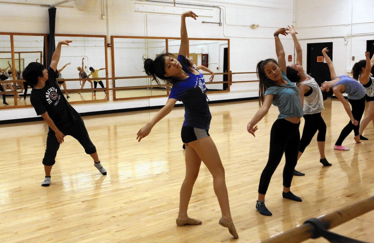 Students from the New York-based School of Creative and Performing Arts rehearse in a space on the Occidental College campus.