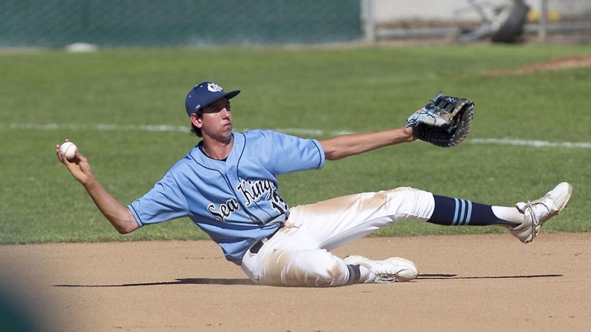 Ted Stuka, shown fielding a ball for Corona del Mar High on March 20, 2015, was drafted in the 14th round of the Major League Baseball Draft on Wednesday by the Detroit Tigers.