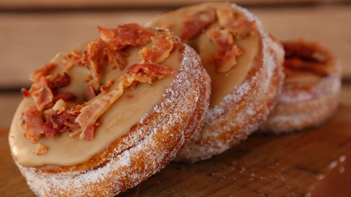 Maple and bacon Crö-Doughs are available for customers at Rockenwagner Bakery in the Mar Vista neighborhood in Los Angeles.