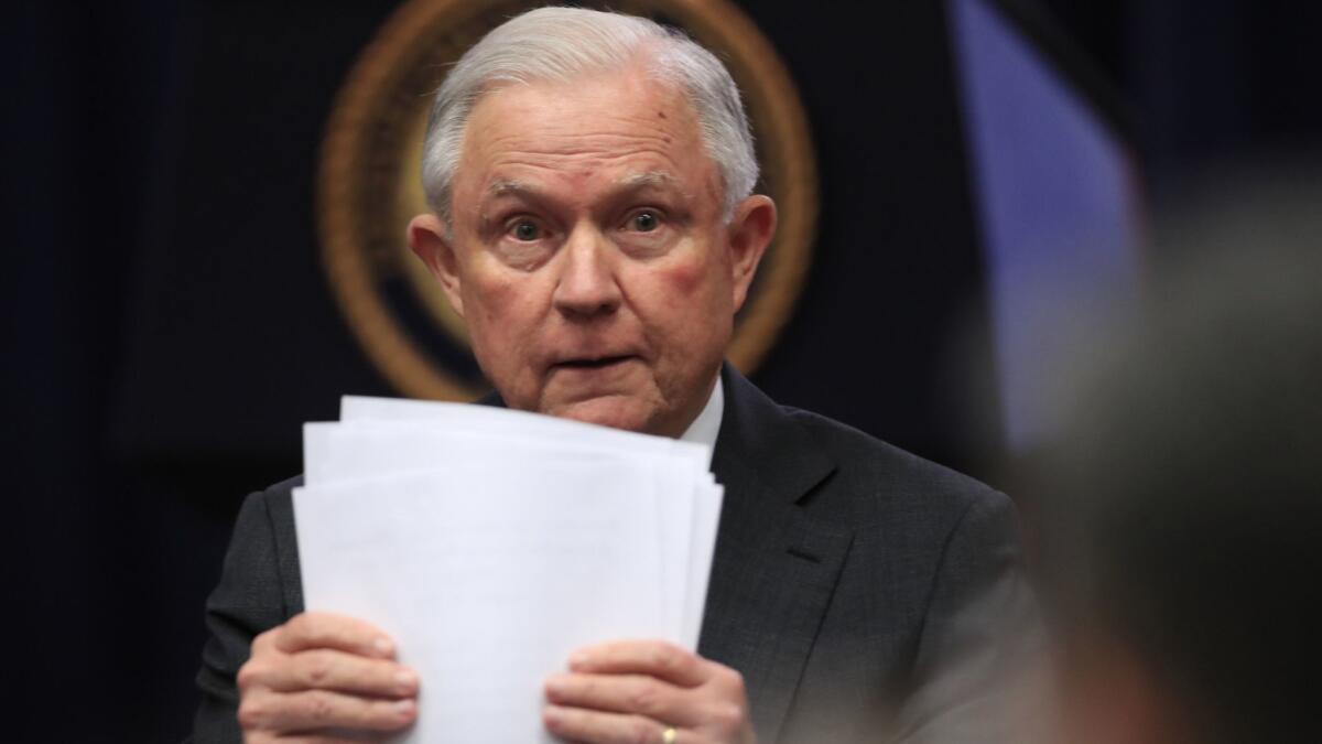 Atty. Gen. Jeff Sessions at a meeting in Washington on Aug. 29.
