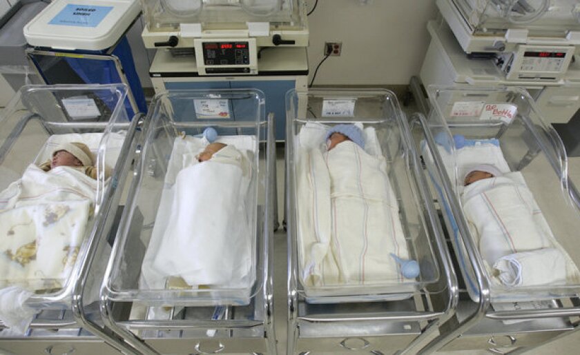 Newborns wait in the nursery at Santa Monica UCLA Medical Center.