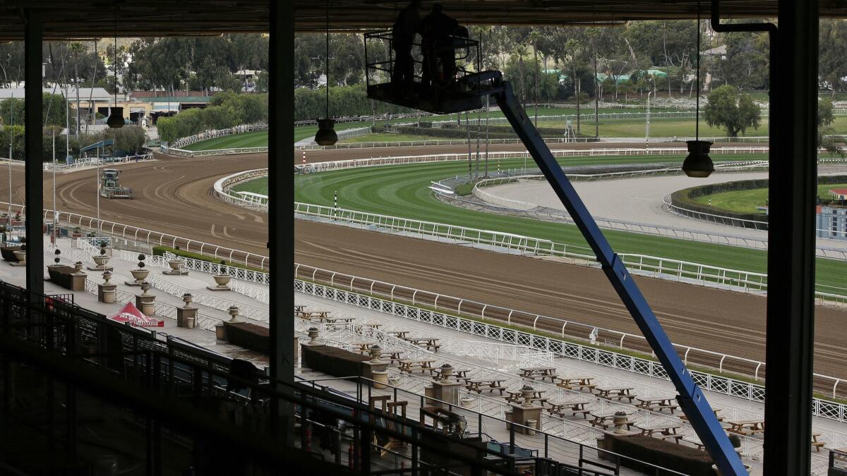 The Clockers' Corner area, the popular morning hangout for owners, trainers, jockeys and fans to watch workouts and grab breakfast, is empty at Santa Anita Park in Arcadia, Calif. on March 7.