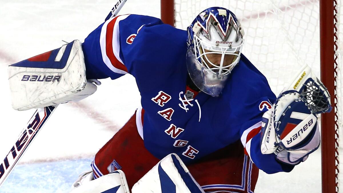 New York Rangers goalie Henrik Lundqvist makes a save during Game 4 of the Eastern Conference finals against the Montreal Canadiens. Lundqvist has played a leading role in pushing the Rangers to the Stanley Cup Final.