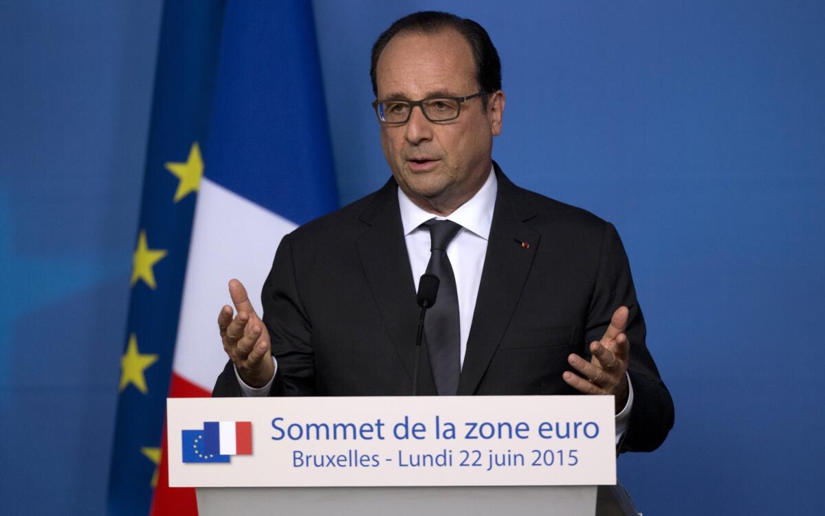 The Defense Council of French President Francois Hollande, shown this week at a European Union summit in Brussels, convened an emergency meeting on June 23.