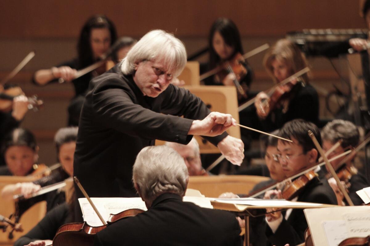 Pacific Symphony conductor Carl St. Clair conducts the Duke Ellington Orchestra at the Renee and Henry Segerstrom Concert Hall in Costa Mesa on May 16, 2013.