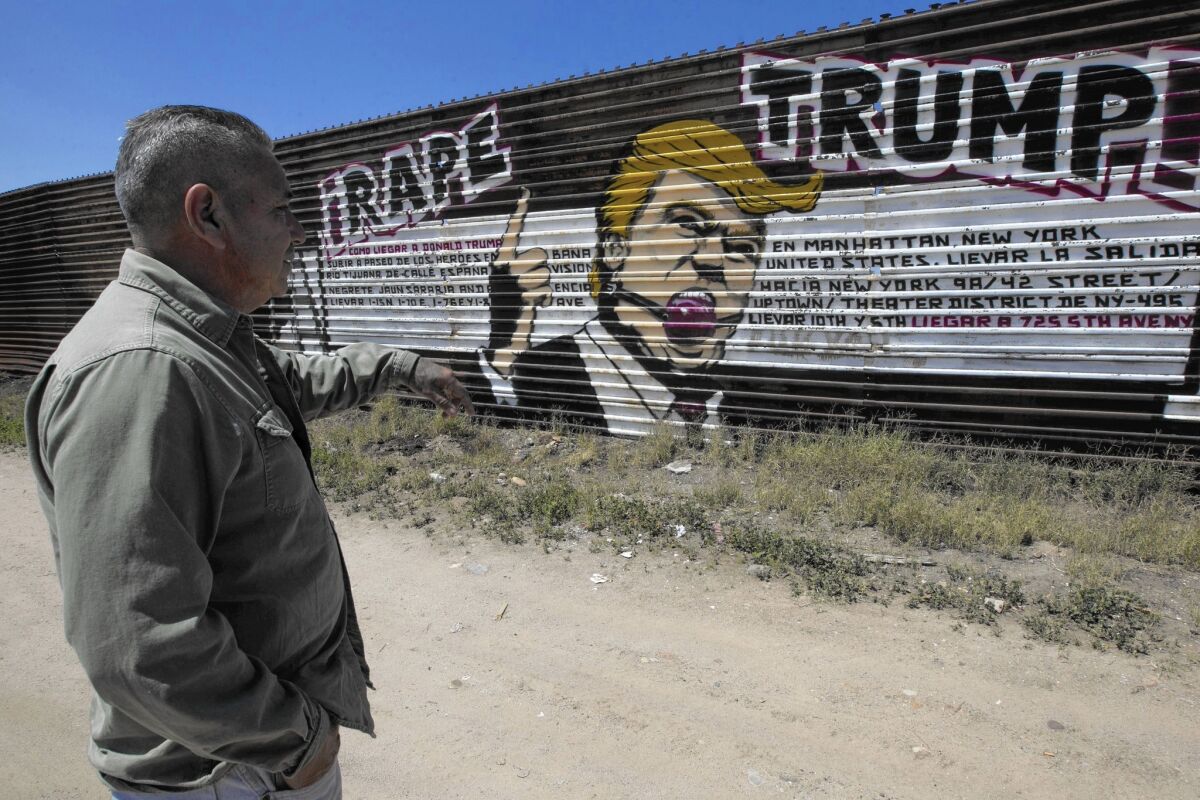 “We see a lot of visitors come here,” said Rafael Serrato, a mechanic whose home faces an anti-Donald Trump mural in Tijuana. “We even have buses of Japanese, Chinese people.”