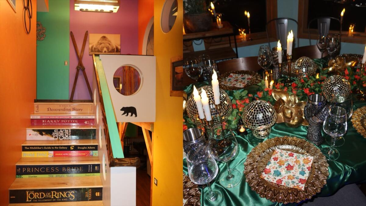 Big Bear Cabin hallway and table decorations. 