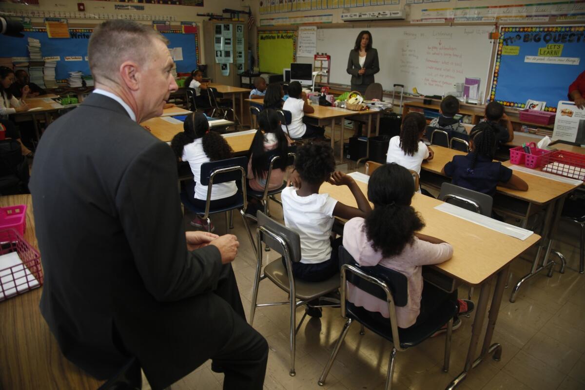 L.A. Unified Supt. John Deasy attends the first day of instruction at Baldwin Hills Elementary School in Los Angeles last week. It seems Gov. Jerry Brown doesn't like the idea of local districts relying on increasing state debt to build schools.