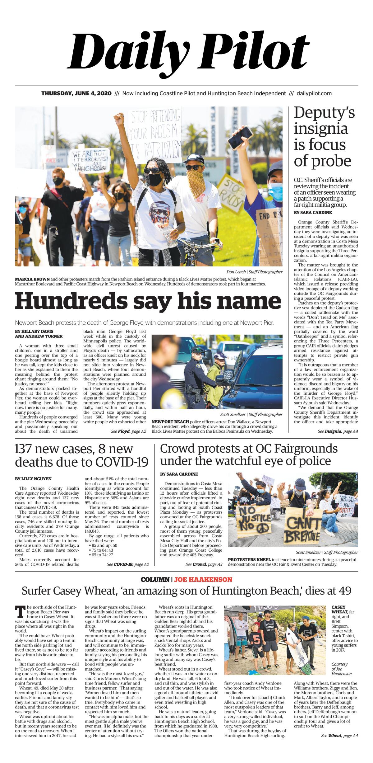 The Daily Pilot's e-newspaper includes all four pages of Thursday's newspaper.