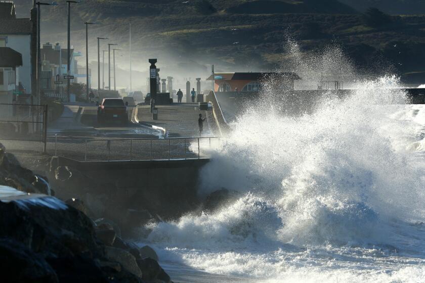 PACIFICA, CALIFORNIA--JAN. 20, 2019--The town of Pacifica, just south of San Francisco, is ground zero for the issue of coastal erosion. On Jan. 20-21, the combination of ocean surge and a king tide caused high waves. Some homes and apartment building have already been lost to the forces of nature. (Carolyn Cole/Los Angeles Times)