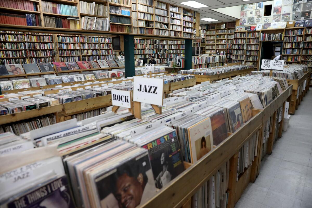 Record racks at Counterpoint Records & Books in Beechwood Canyon, Los Angeles.