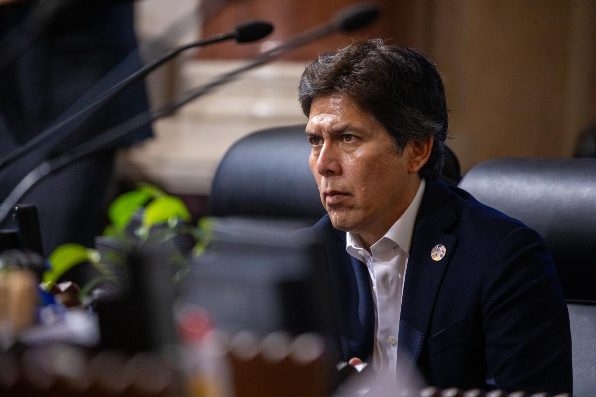 Los Angeles City Councilmember Kevin de León attends a council meeting at City Hall on Sept. 27. 