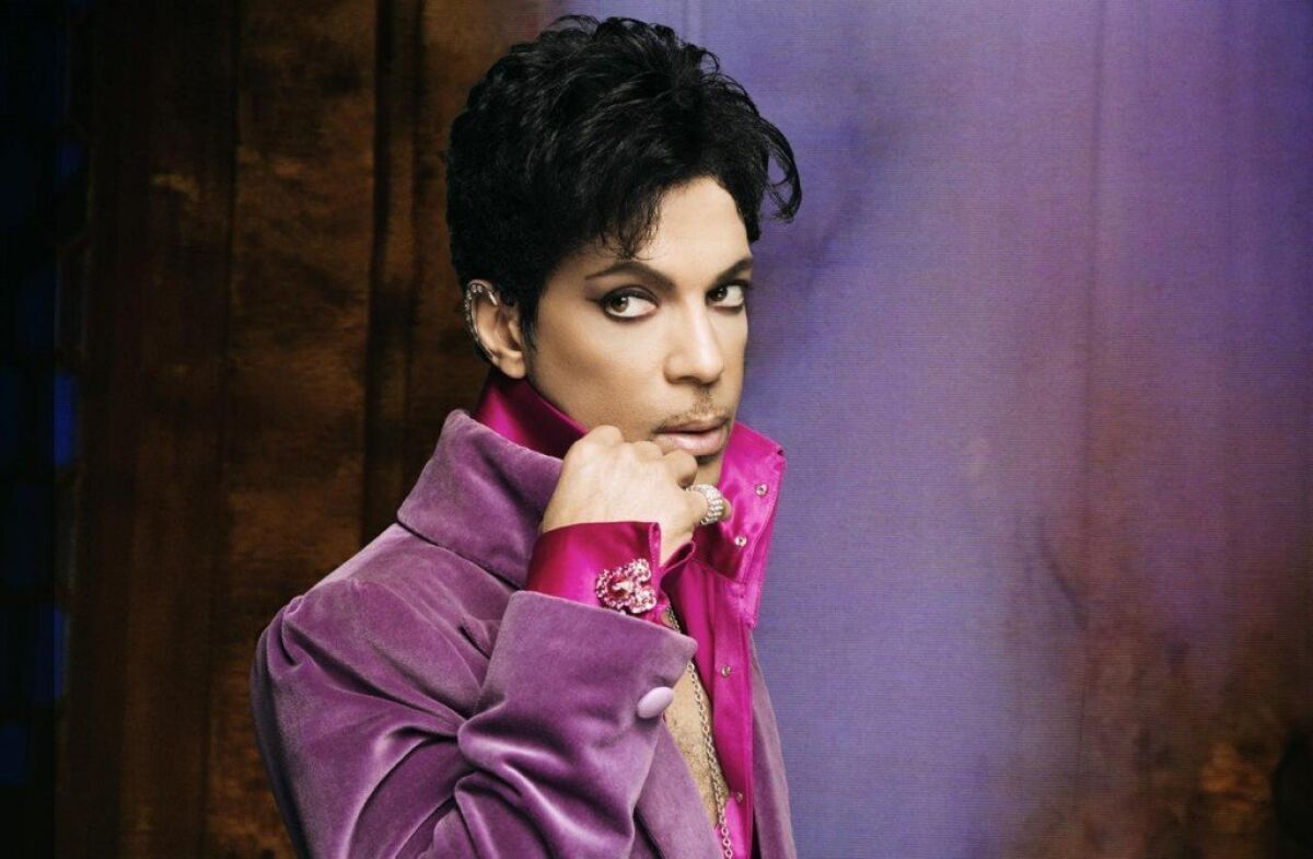 File art of Prince adjusting his collar. He died in 2016 of a fentanyl overdose.
