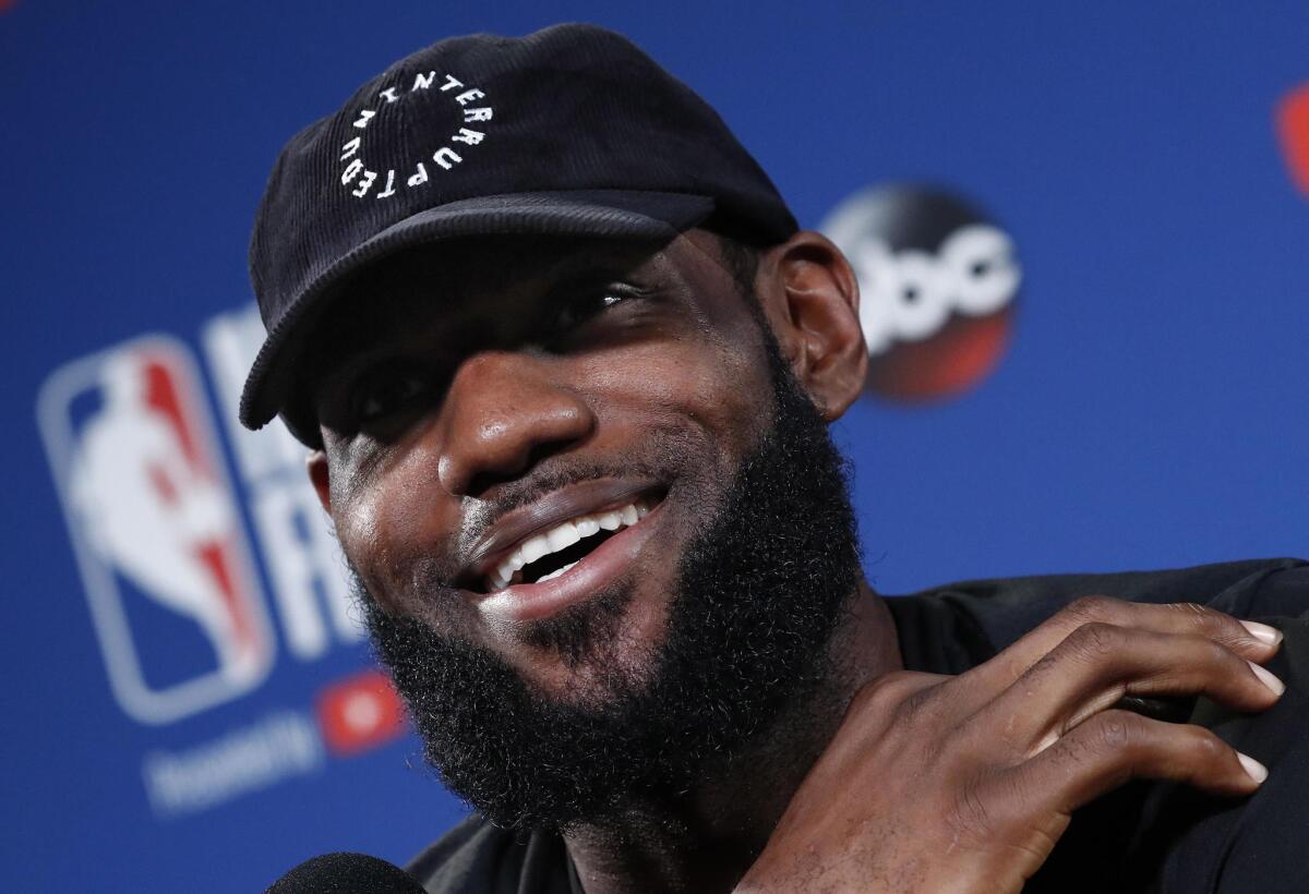 Cleveland Cavaliers player LeBron James talks to media during practice the day before game one of the NBA Finals in Oakland, California 30 May 2018 (reissued 02 July 2018).