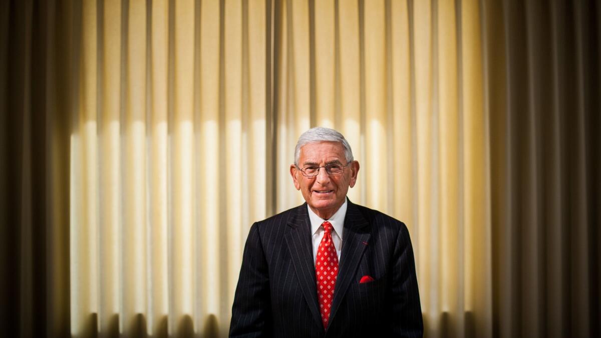 Philanthropist Eli Broad, pictured in 2009, says his actions on two pivotal elections affecting L.A. schools are consistent.