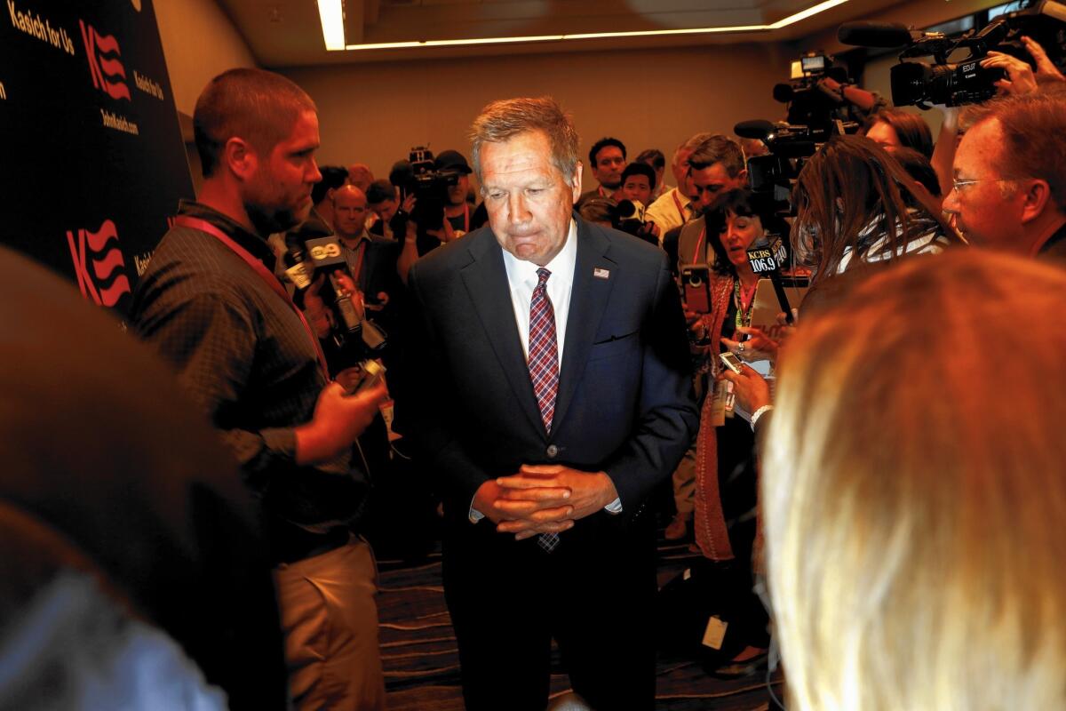 Ohio Gov. John Kasich, shown in Burlingame, Calif., last week, received U.S. Rep. Peter King’s vote in the New York primary, but not his endorsement.