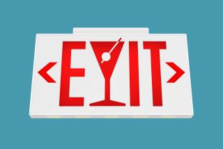 Illustration of an exit sign with the X replaced by a martini icon