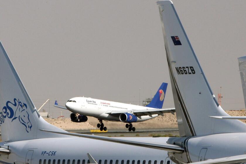 An EgyptAir jet in Larnaca, Cyprus.