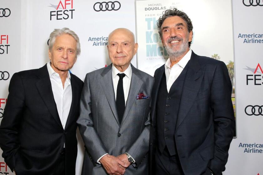 HOLLYWOOD, CALIFORNIA - NOVEMBER 10: Michael Douglas, Alan Arkin and Chuck Lorre attend the Los Angeles Premiere of 'The Kominsky Method ' at AFI Fest at TCL Chinese Theatre on November 10, 2018 in Hollywood, California. ** OUTS - ELSENT, FPG, CM - OUTS * NM, PH, VA if sourced by CT, LA or MoD **
