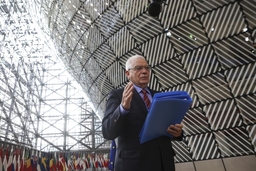 Josep Borrell inside the European Council headquarters